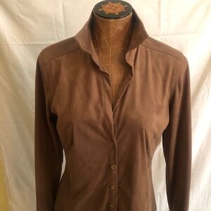 NWOT Ultra Suede Brown Button Down Blouse, Shirt by Max Studio